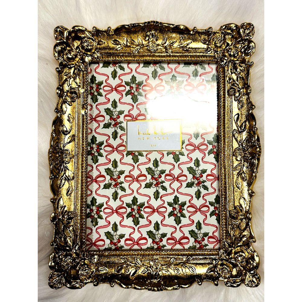 Nicole Miller Hollywood Regency Style Gold Square Photo Picture Frame 5x7